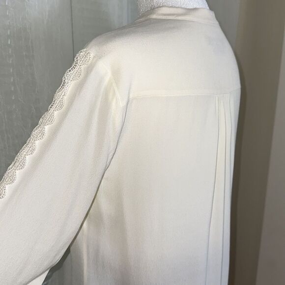 Boden 4P Ivory Yoke Collar Button Front Lace Eyelet Inset Long Sleeve Blouse - Picture 11 of 16